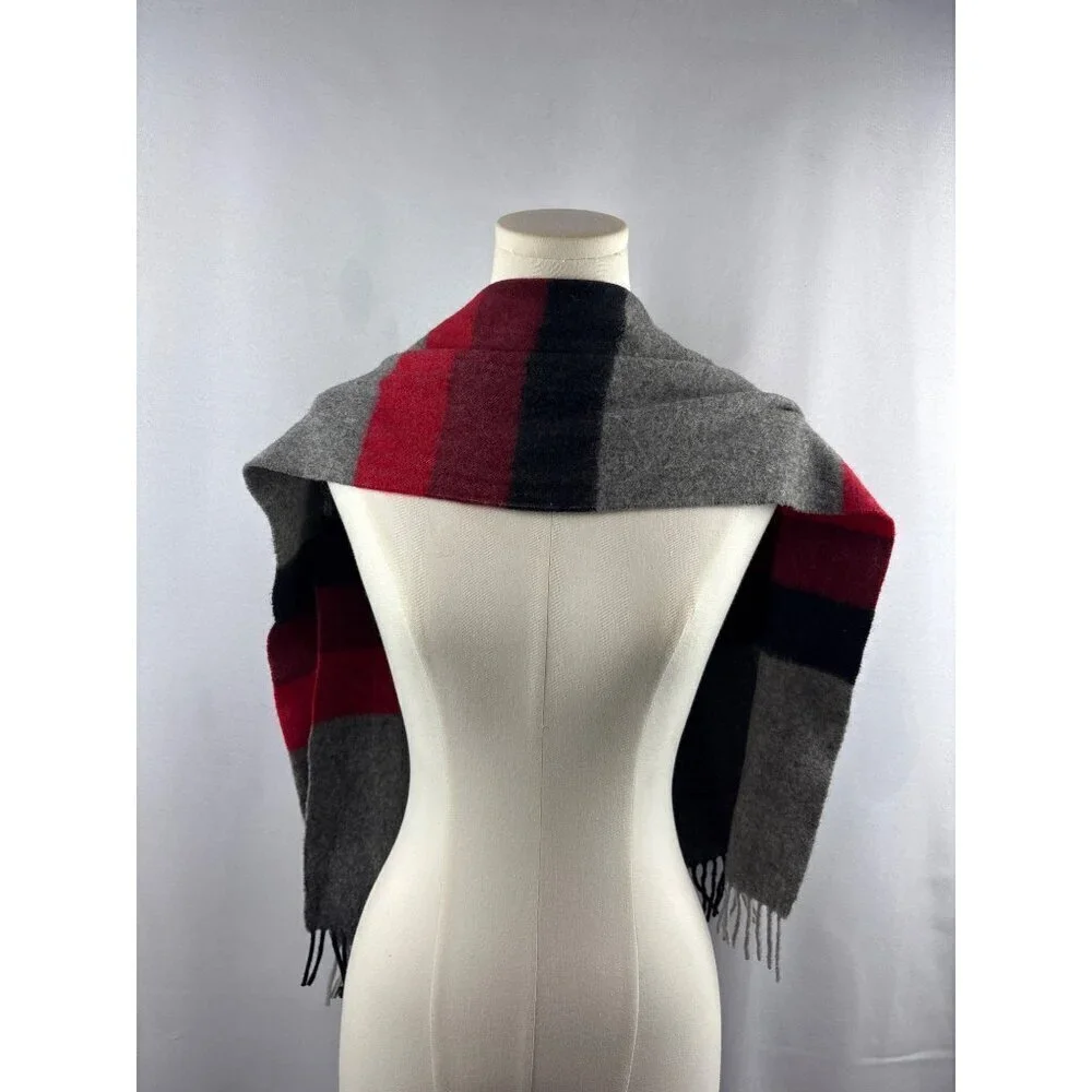 Women’s Carl Michaels Grey, Blue, Red, & Purple Wool Tasseled Scarf
